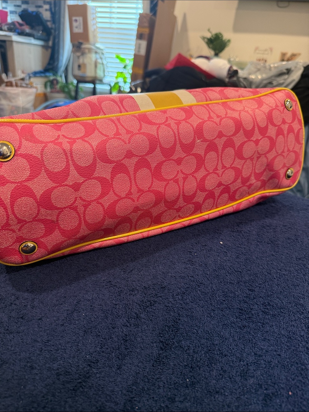 Coach Pink and Yellow Canvas Stripe Tote - Picture 5 of 7